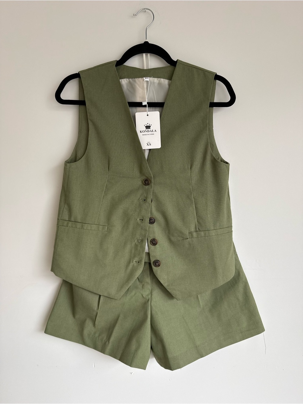NWT Olive Green Tailored Vest & Shorts Set